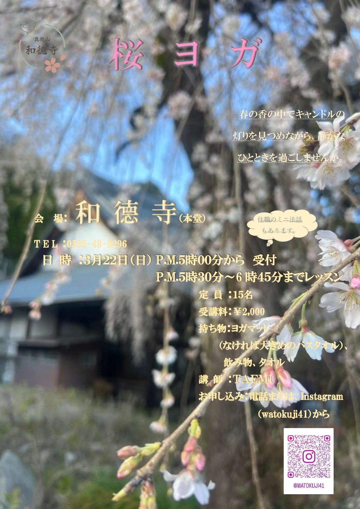 和徳寺【桜ヨガ】３月２２日（日)の1枚目画像